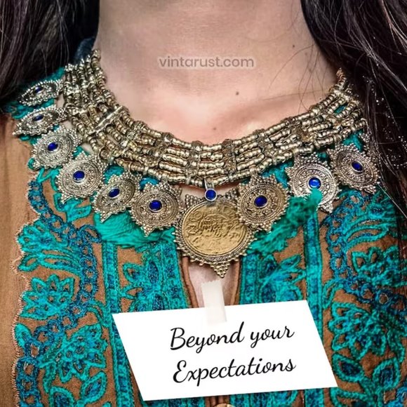 Afghan Vintage Multilayers Choker Necklace, Gift For Her, Vintage Coins Jewelry - Picture 2 of 12